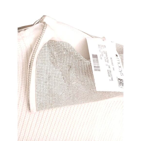New Inc International Concepts SHIMMER Sweater L WHITE Shiny Silver COLLAR $100 - Picture 3 of 16